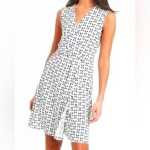 Banana Republic White Blue Sleeveless Faux Wrap Stretch Mini Dress Sz Xs